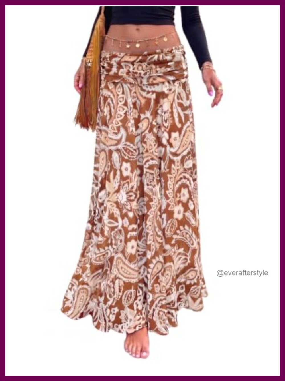 Linen Mesh Boho Floral Maxi Skirt High Waist A-Line Summer